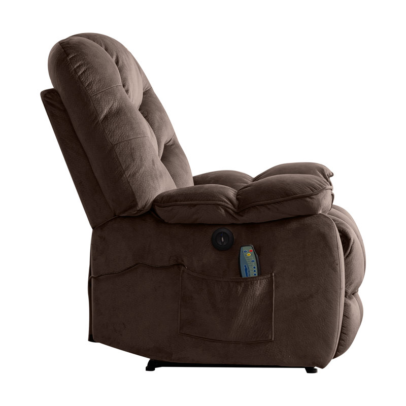 Fauteuil inclinable électrique de massage en microfibre ultra doux et chauffant avec port USB 40,9 po Chayden, Brun chocolat