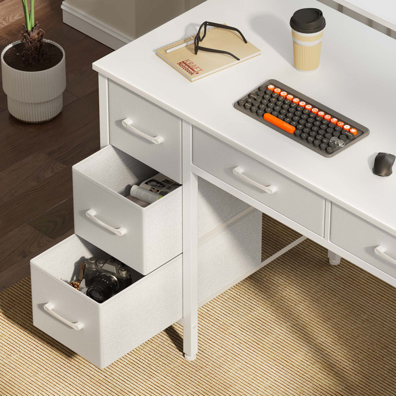 Computer Desk with Monitor Stand & Charging Station, Gaming Desk with LED Lights &  Drawers, 35.2" H x 39.4" W x 18.5" D