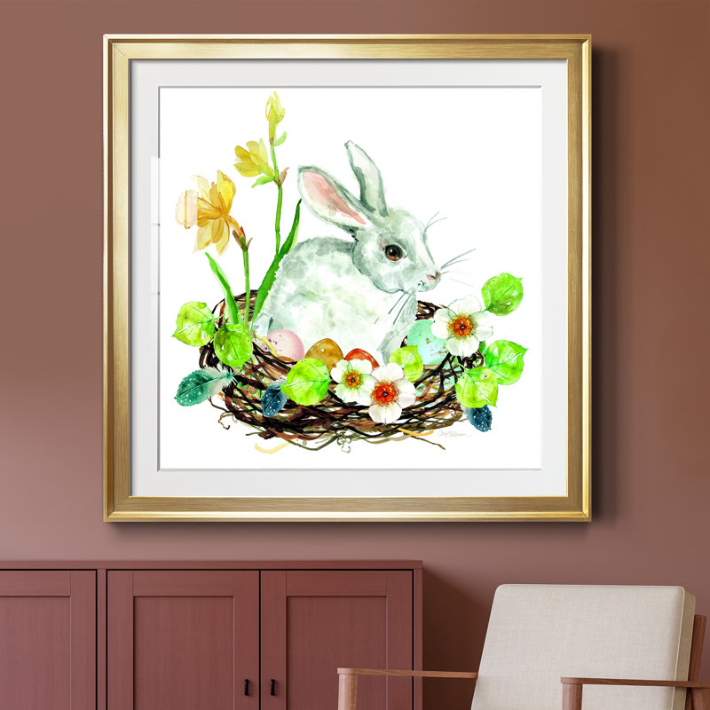 Couronne de lapin - peinture encadrée, H 30,5 po x l 30,5 po x P 1,5 po, Encadrement doré