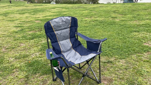 Erwann Oversized Padded Camping Folding Chair with Cup Holder Freeport Park Fabric Color: Black/Gray