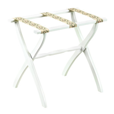 Folding Wood Luggage Rack with Embroidered Strap