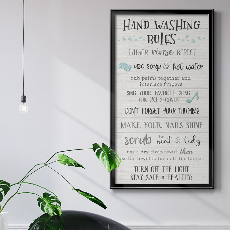 Hand Hand Rules - Art textuel sur toile, H 10,5 po x l 18,5 po x P 1,5 po, Cadre noir