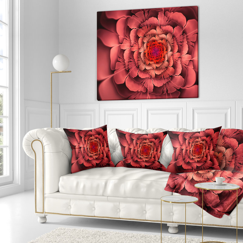 Dense Fractal Petals - Coussin à imprimé floral, 16 po x 1 po, Rose, Coussin décoratif