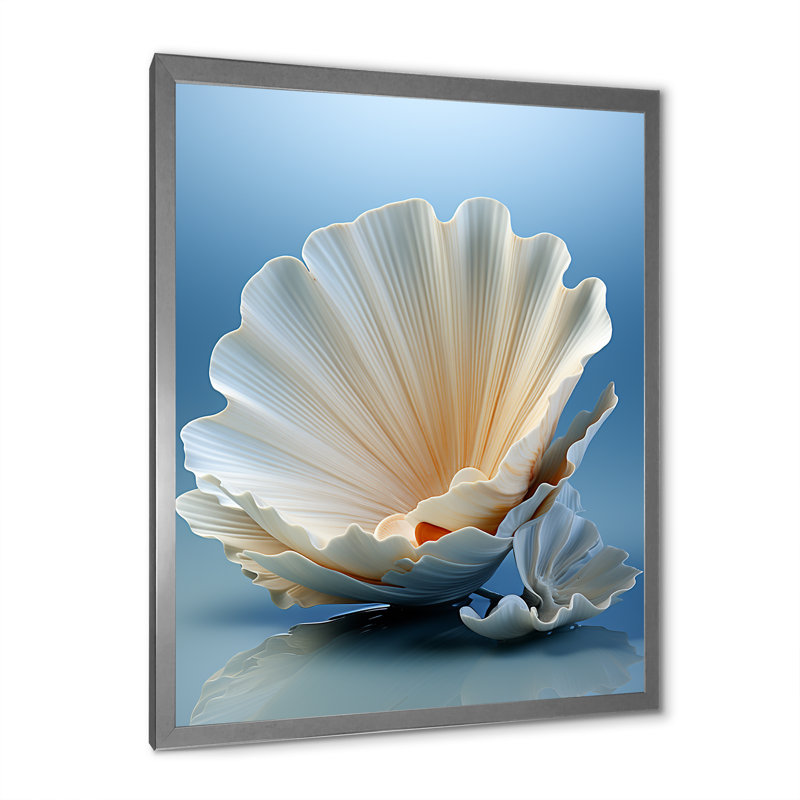 " Monochromatic Misty Grey Clam ", 32" H x 16" W x 1" D, Silver Single Picture Framed