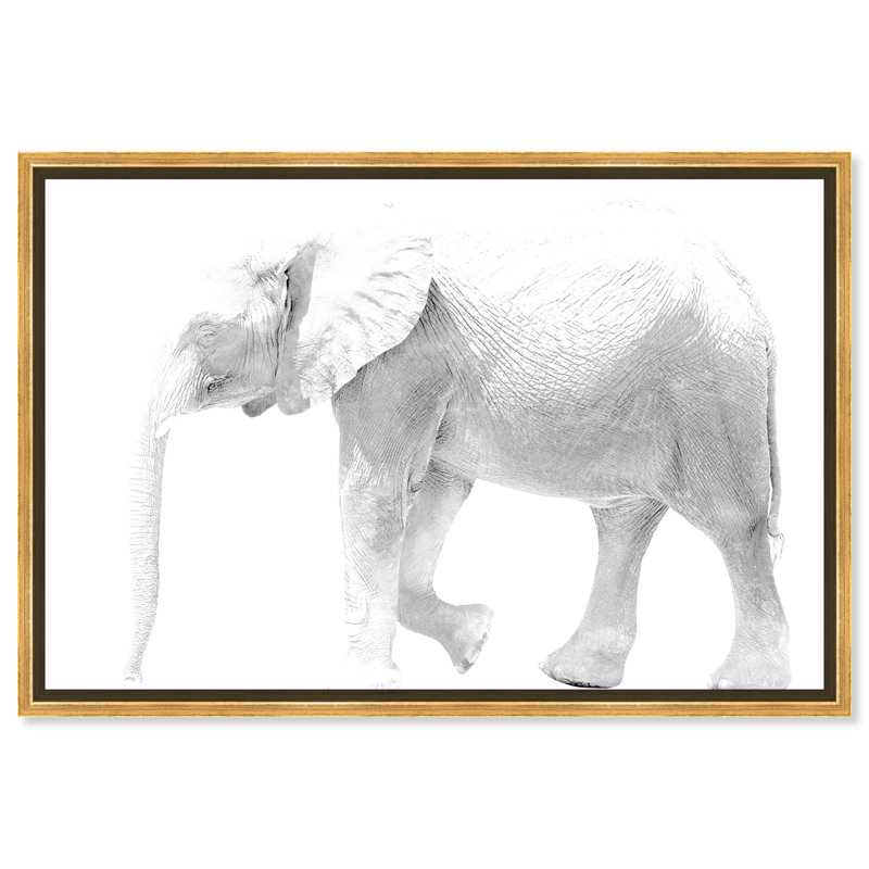 Éléphant blanc, éléphant sauvage de la jungle, blanc moderne - impression, Toile avec cadre doré, H 30 po x l 45 po