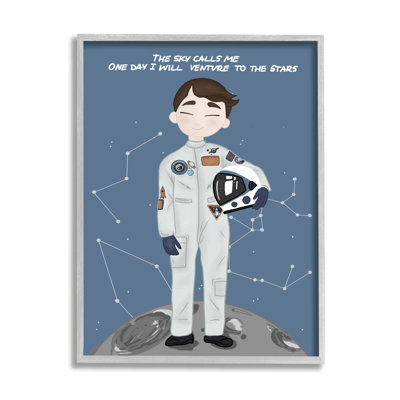 «One Day Venture To Stars Boy Astronaut Moon» par - Impression