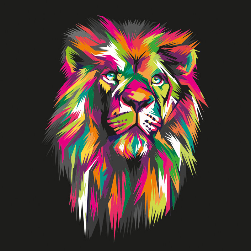 Colourful Lion Head II - No Frame Print on Float Glass, 80cm H x 80cm W x 1.5cm D