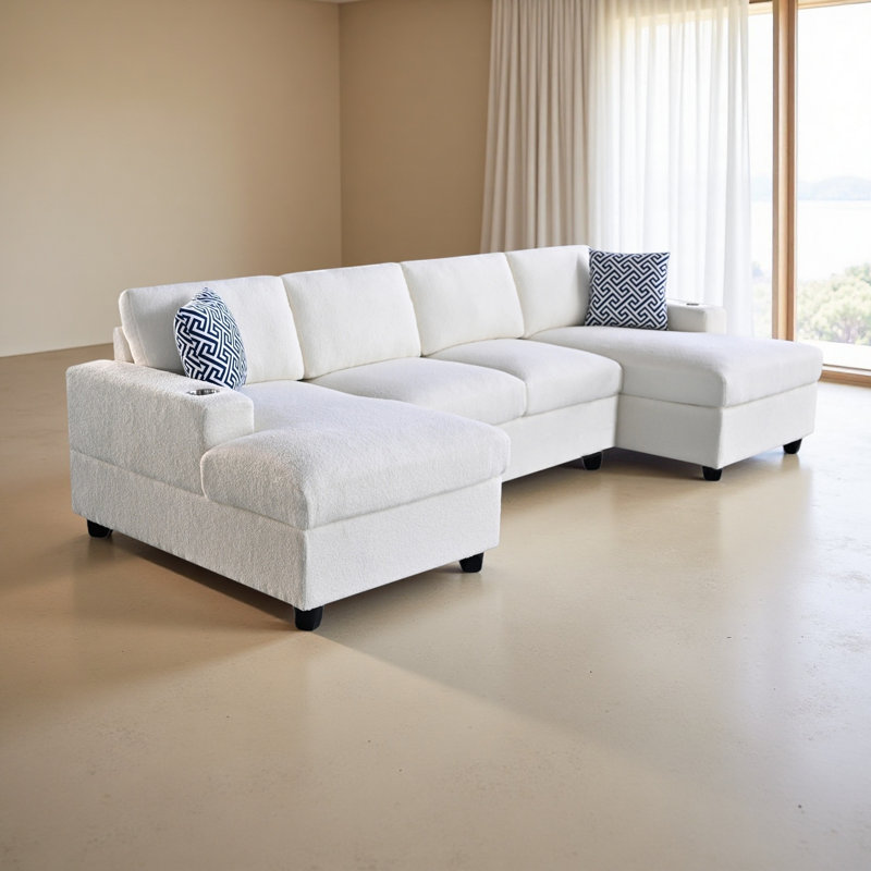 Canapé modulaire en U ultra confortable avec coussins moelleux et sièges polyvalents, Laine beige