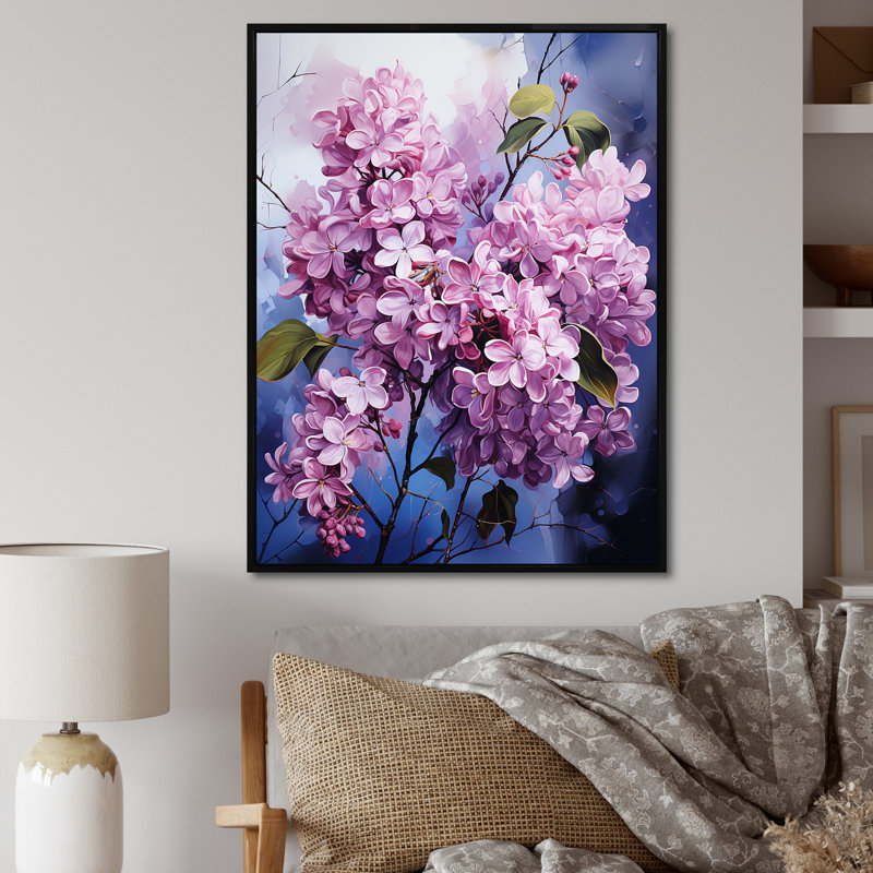 Lilas beauté dévoilé sur toile, H 44 po x l 34 po x P 1,5 po, Cadre flottant noir
