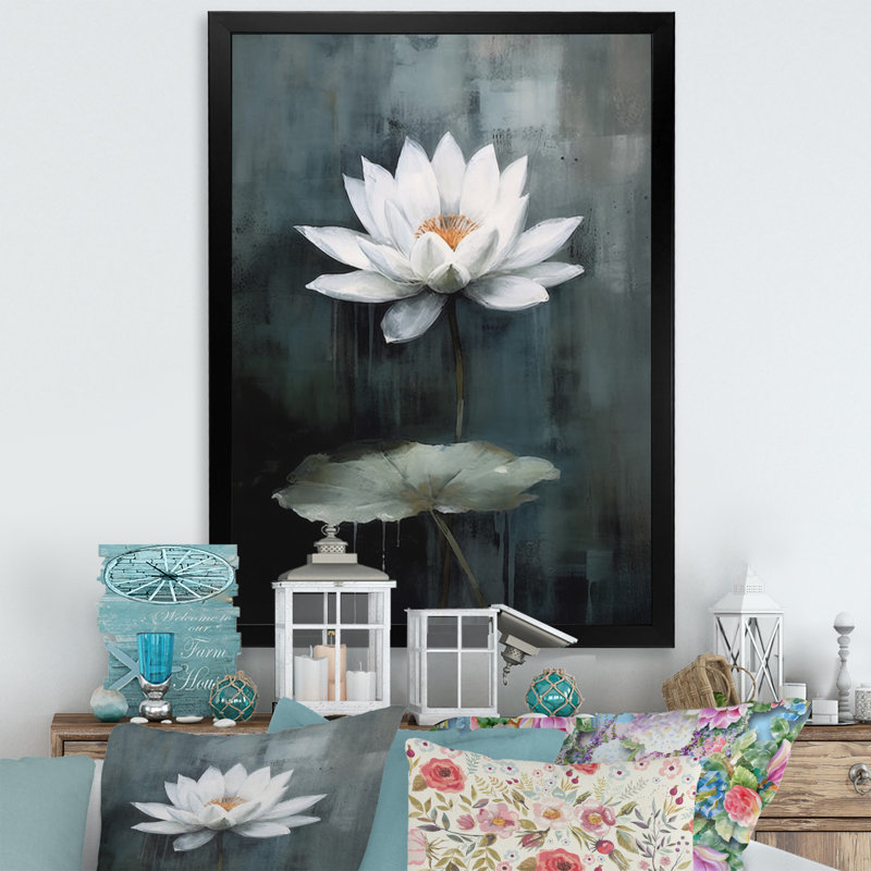 Symphonie de lotus gris gris sur toile, H 32 po x l 24 po x P 1 po, Cadre photo noir