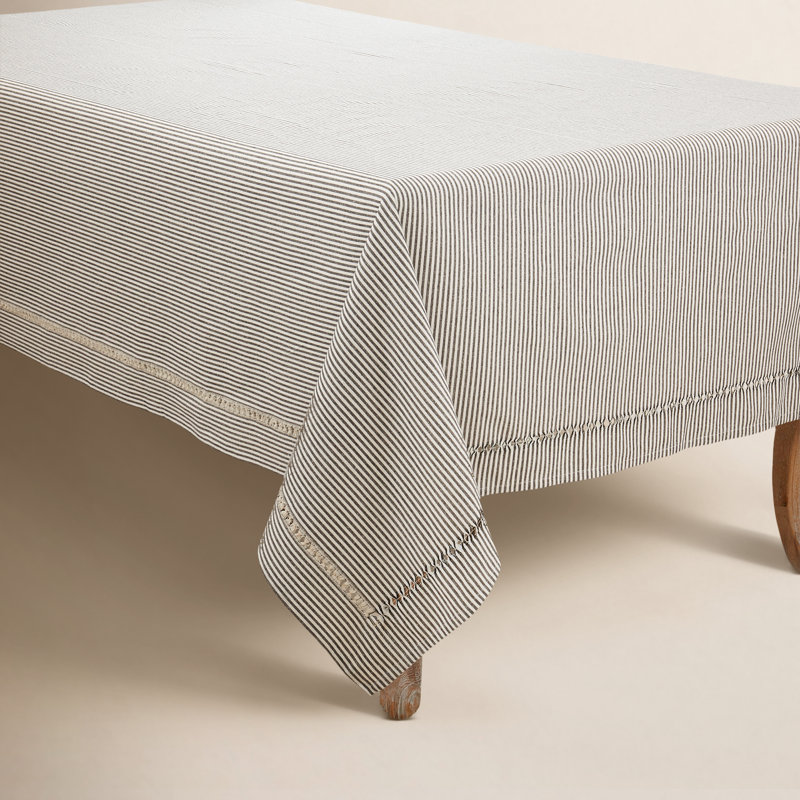 Tablecloth With Stripe Hemstitch Design, 160"L x 65"W