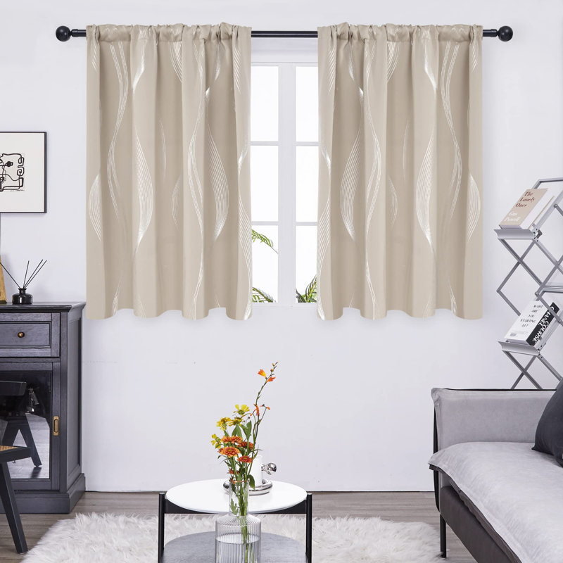 Cirila Back Tab Rod Pocket Silver Wave Curtain Panels, 52" W x 63" L, Tan