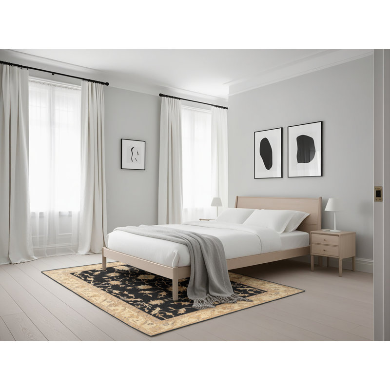 Tapis traditionnel mehroon/noir/bleu Babumba, Rectangle 5 pi x 7 pi
