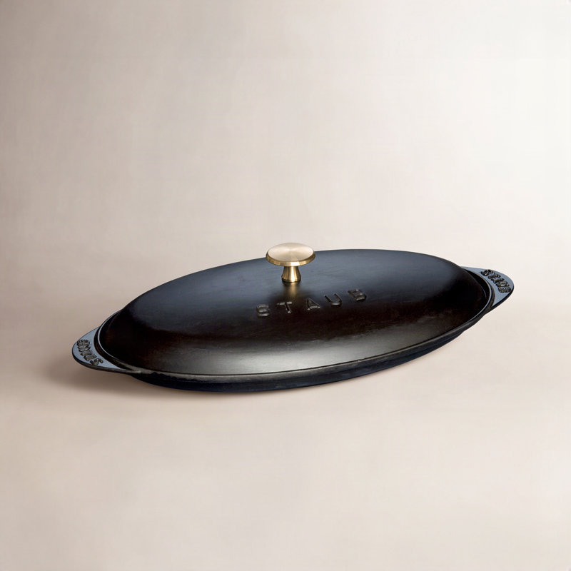 Staub Cast Iron 14.5-inch x 8-inch Covered Fish Pan - Matte Black