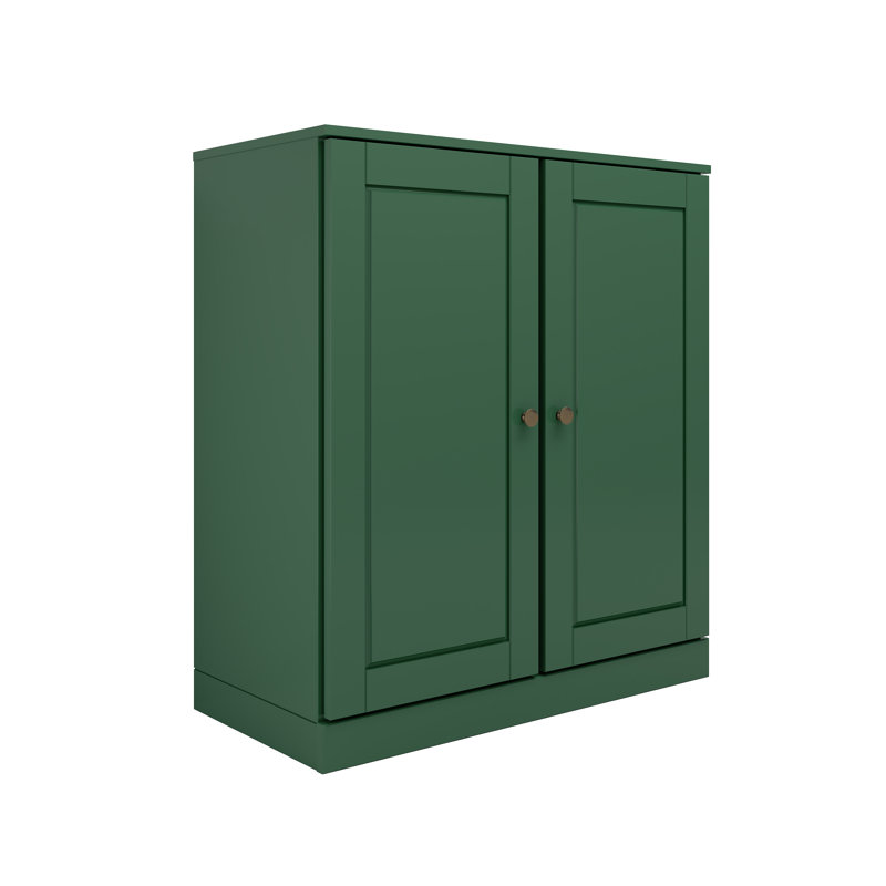 Meuble télé 100% bois massif, console de téléviseur de 32 po de largeur avec portes à panneau surélevé et rangement, Vert