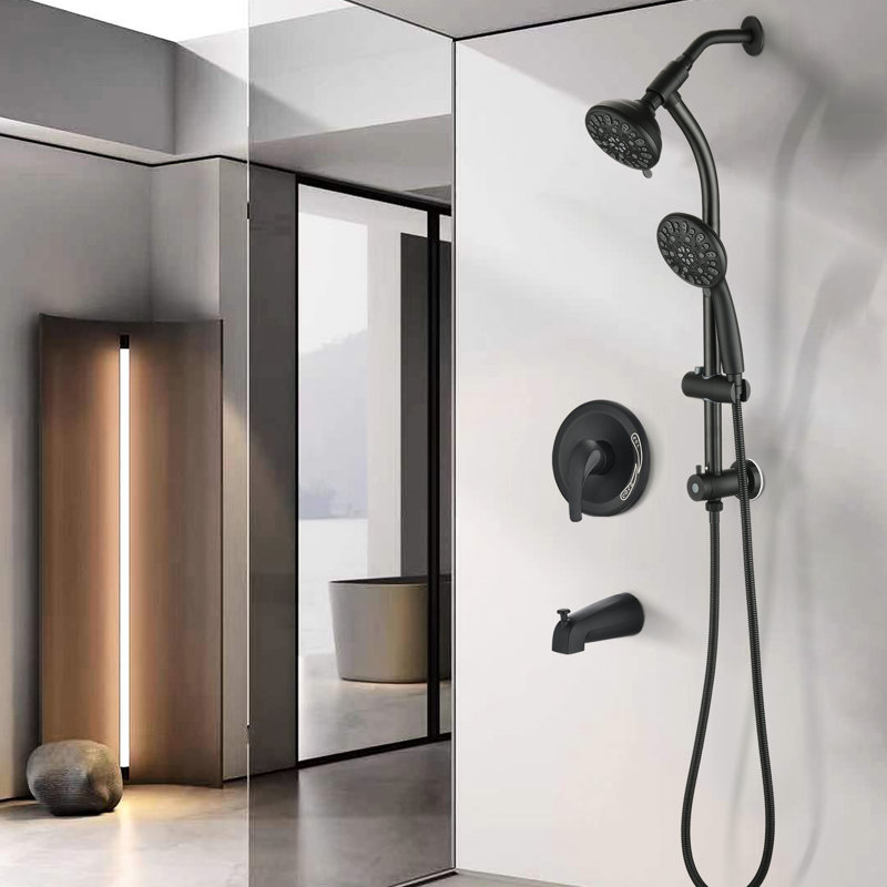Shower With Drill- Stainless Steel, Dual Heads, 1.8 Gpm Flow, Moisturizing Fog 26" Drillless Steel Sliding Rod 7 Spray Patterns, Finish, 1/2" Connection Size