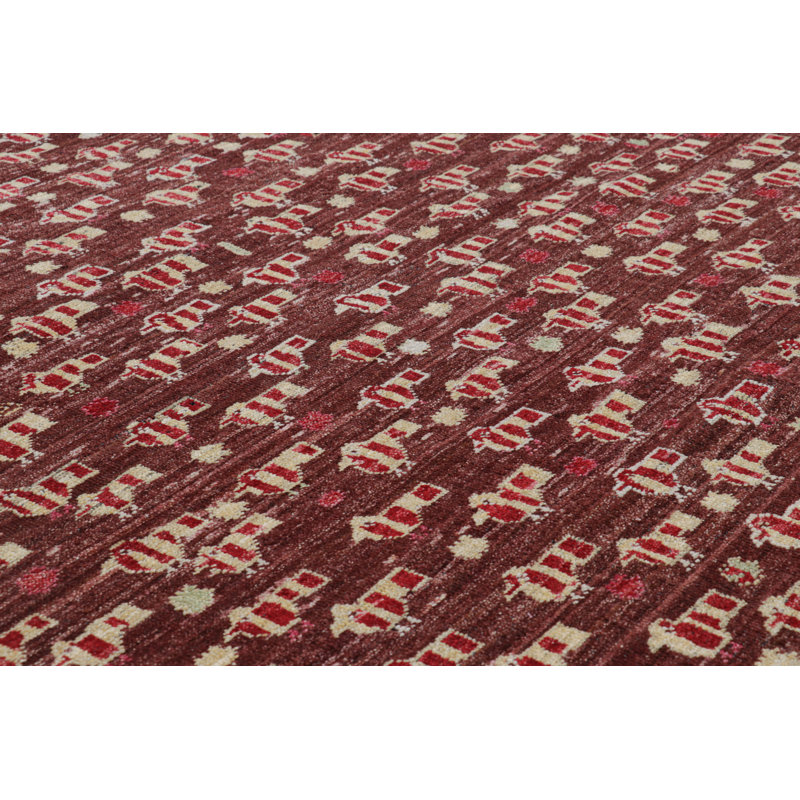 Burano Hand Knotted Wool Geometric Area Rug, Rectangle 5' x 7'