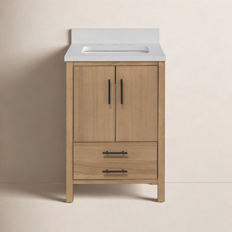 Ensemble de meuble-lavabo simple 24 po Kiara, Blond, Blanc mat