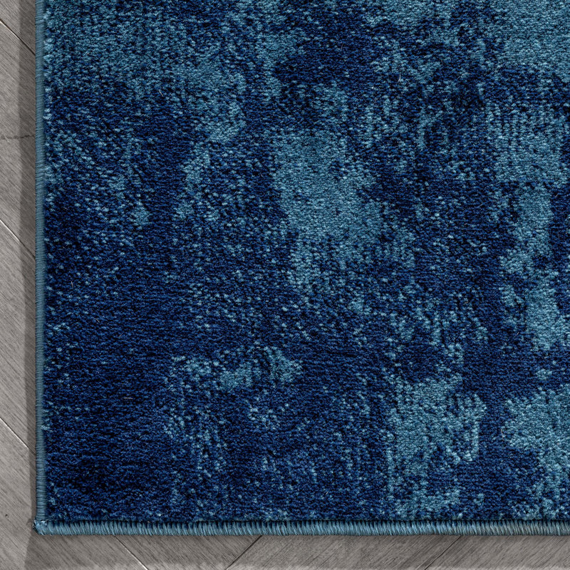 Chimeng Shai Modern Geometric Gray Blue Area Rug, Runner 2'3" x 7'3"