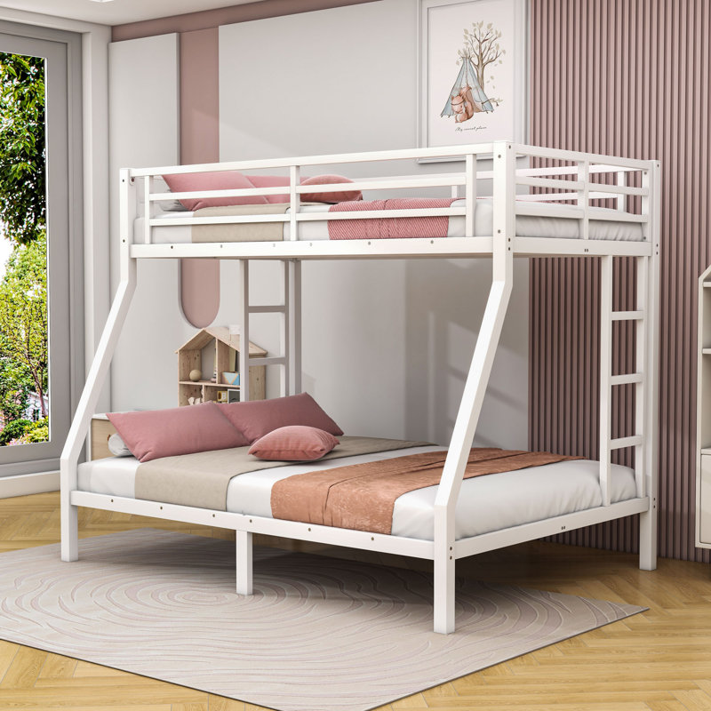 Lit simple superposé au dessus d'un lit double avec rangement sous le lit, Blanc