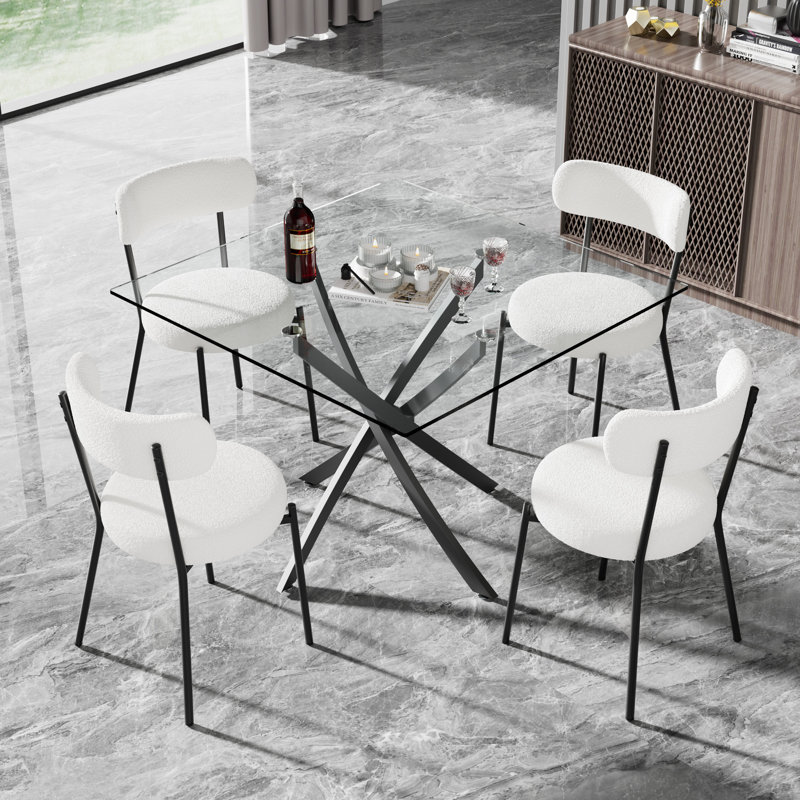 Ensemble de salle à manger en verre, 5, Blanc
