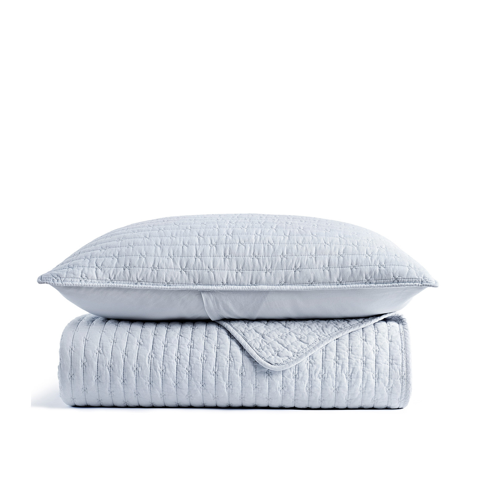 Cotton Quilt Set, Twin + 1 Sham, Powder Blue