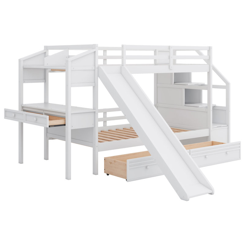 Lit superposé simple avec tiroirs Ilrich Kids, Blanc