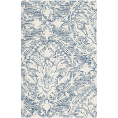 Tapis bleu / ivoire en laine touffeté à la main Ferrera