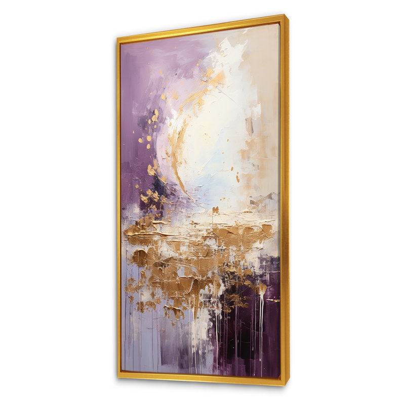 Mauve et or paysage de montagne III - paysages abstraits, art mural pour le salon, Cadre flottant doré