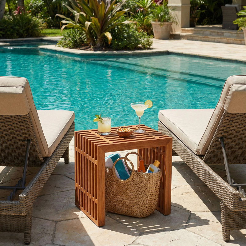 Oneridge Rectangular Teak Outdoor Side Table , 19.25'' in. W 14.75'' in. D
