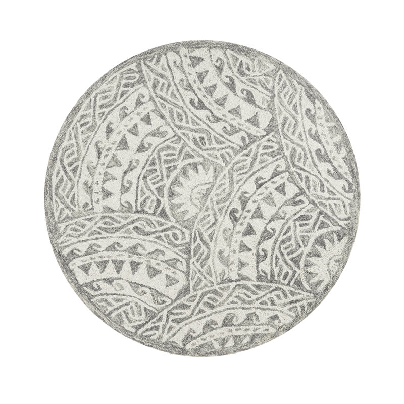 Toochin Hand Tufted Wool Floral Indoor Rug, Round 4'
