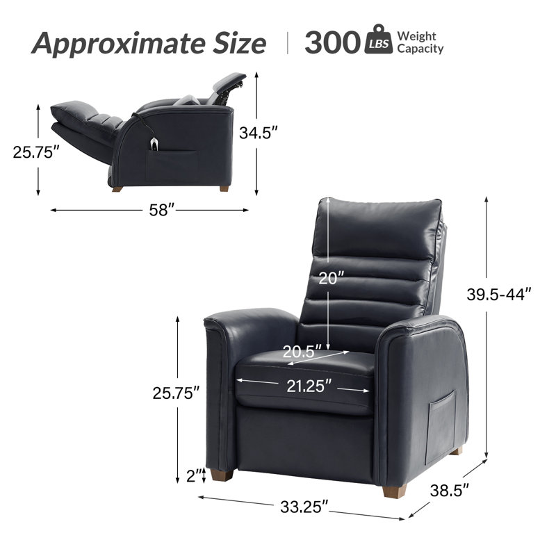 Myhaylo Mid-Century Modern Genuine Leather Power Zero Gravity Recliner with Adjustable Footrest and Headrest(Set of 2), Navy