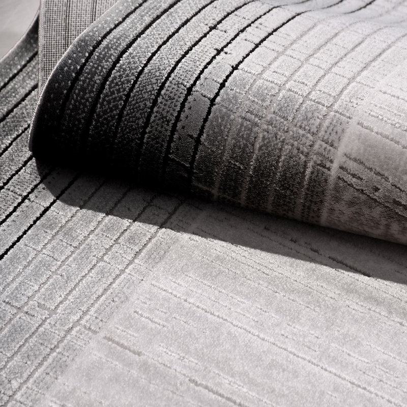 Tapis gris moderne lavable à la machine, Rectangle 2 pi 8 po x 5 pi