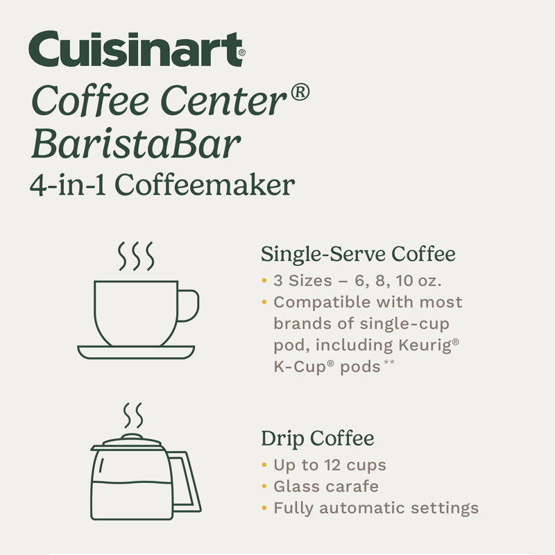 COFFEE CENTER BARISTA BAR 4-IN-1 COFFEEMAKER, Silver Glass, 12 cups, Glass