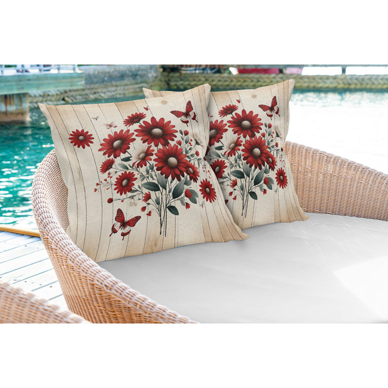 Ambesonne Rustic Pillow Covers 2 Pack Red Blue Grey and Eggshell, 24"H x 24"W, Square