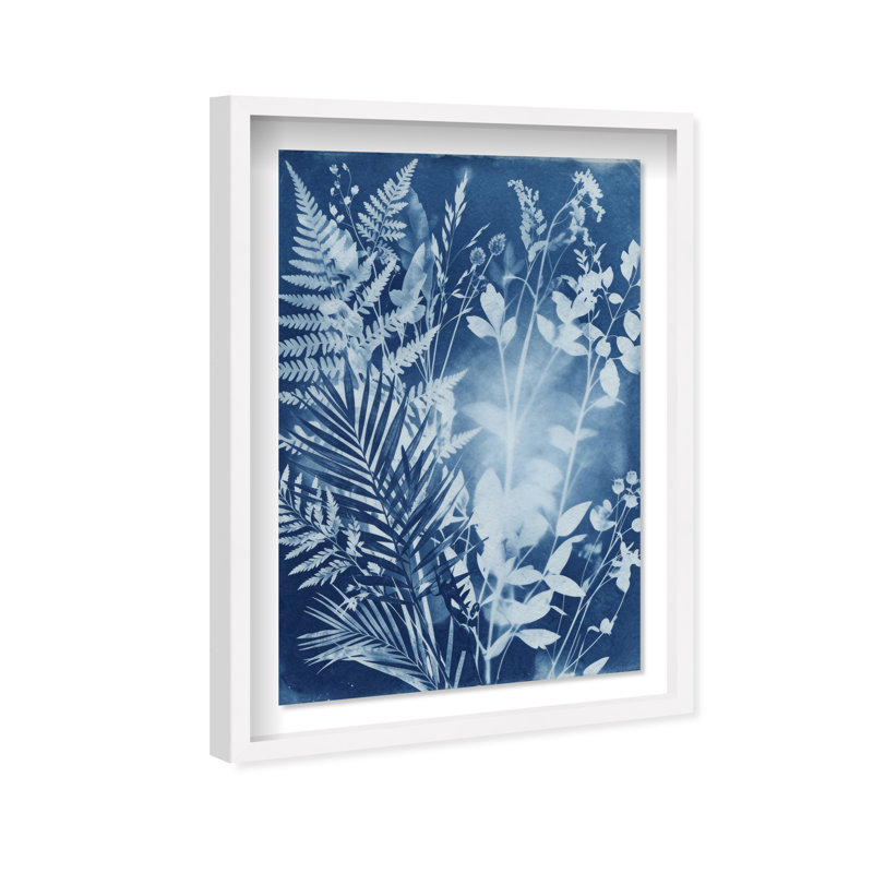 Blue Foliage II Print by Oliver Gal, 17.5"H x 25.5"W, White Shadowbox