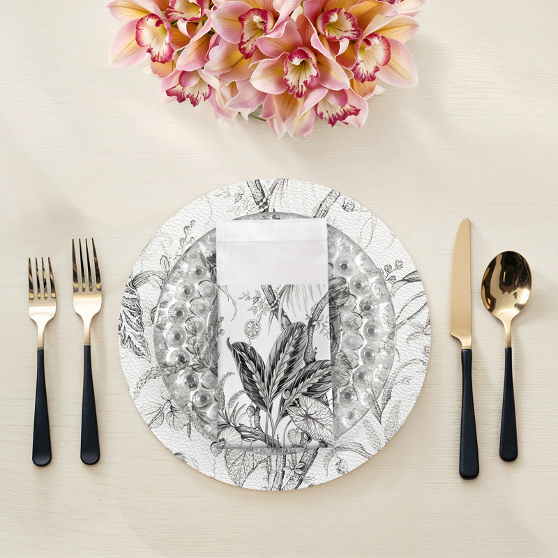 Amazonia Cotton Sateen Dinner Napkins, Dovecote Black White