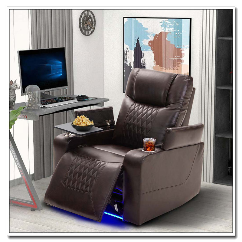 Fauteuil inclinable électrique en faux cuir avec port de charge USB, rangement pour bras cachés et 2 porte-gobelets pratiques