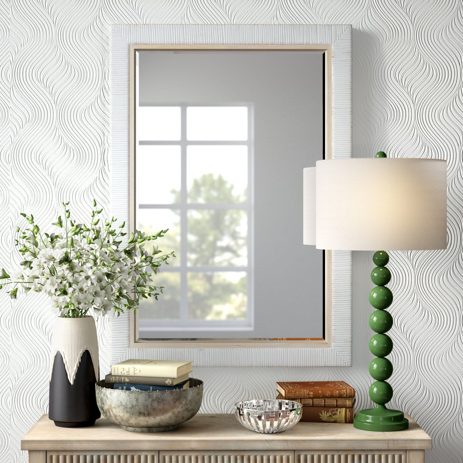 Adrianne Rectangle Rattan Wall Mirror, Silver/Brown