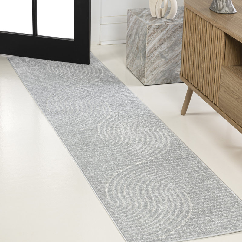Andella High-Low Minimalist Curve Geometric Light Blue/Cream Indoor/Outdoor Rug, Runner 2' x 8'