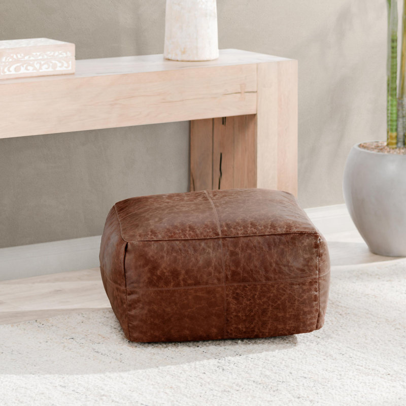 Dexter 24" Genuine Leather Ottoman, Brun Kona