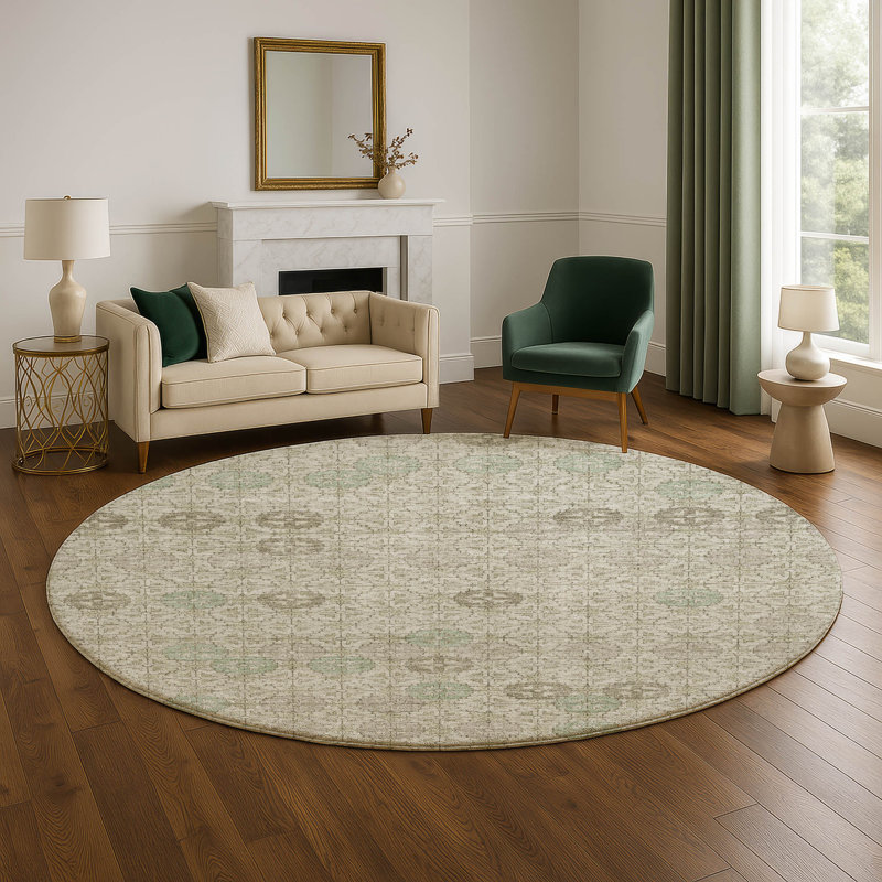 Premium Machine Washable Xamiera AMF1855 Geometric Rug, Round 8'