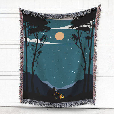 Camping At Night By Mountain 100% Cotton Throw