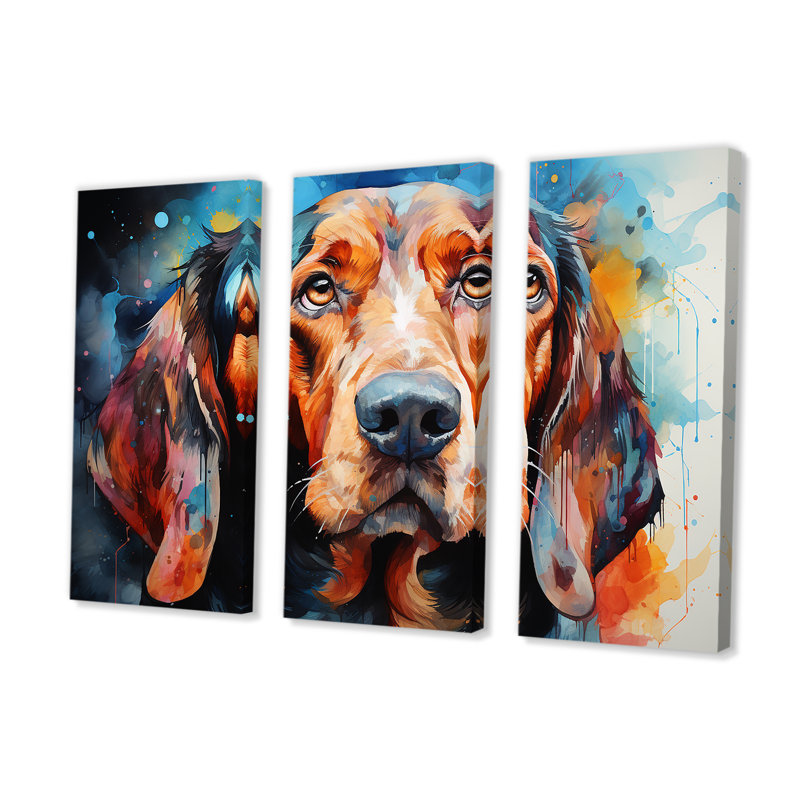 Chien, basset hound, ensemble d'art sur toile, H 32 po x l 48 po