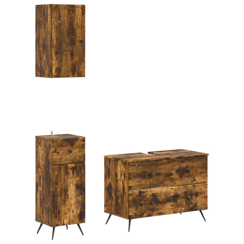 Bathroom Storage Furniture Set, Smoked Oak