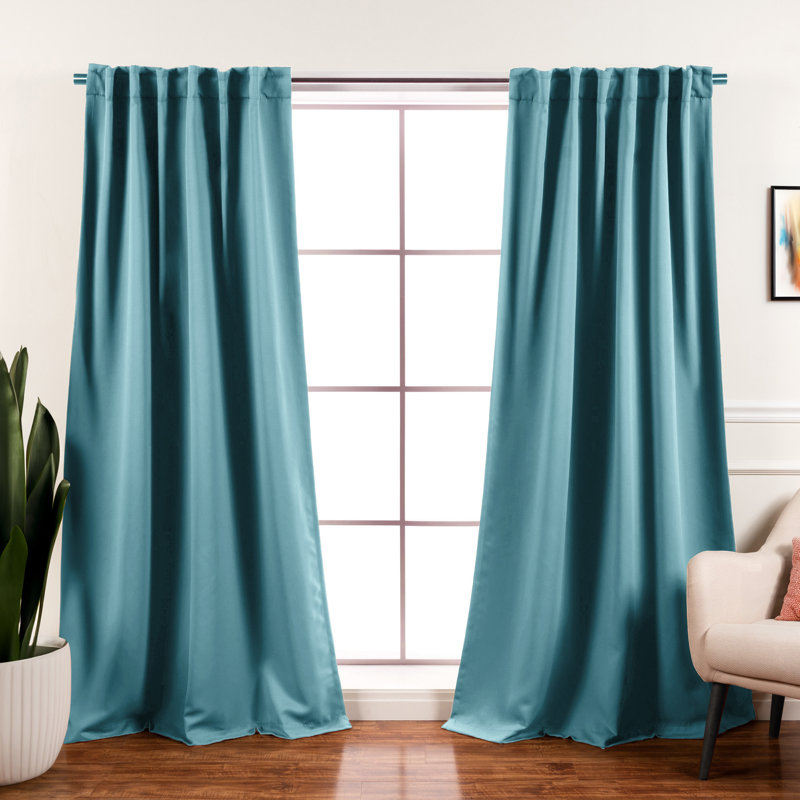Bantam Solid Blackout Thermal Rod Pocket Curtain Panels, Turquoise, 52" W x 96" L