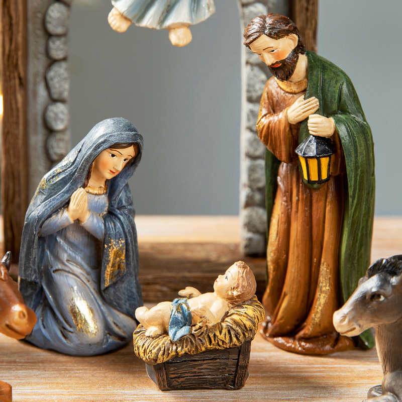 11 pièces de figurine de crèche en résine multicolore (KD)