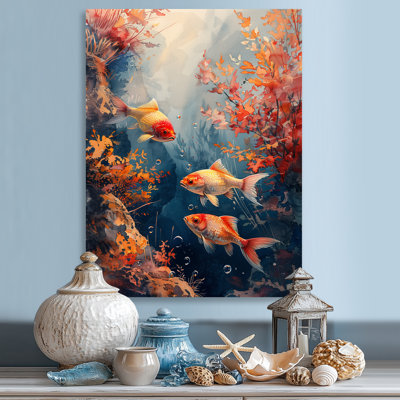 Orange, poisson koi, corail, magie marine - art mural Coralwall