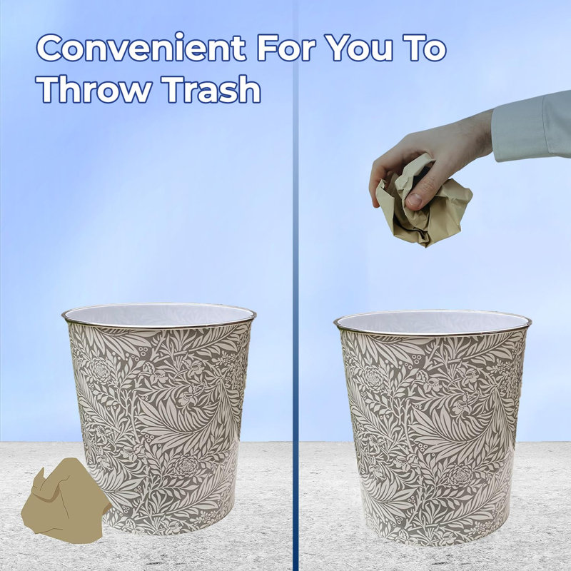Amrinder 7.7L Waste Bin Plastic Waste Paper Basket Pack Of 2 Waste Basket Open Trash Can Grey leaf