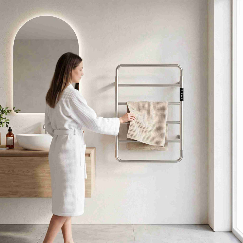 Chauffe-serviettes électrique à 6 barres avec minuterie, Nickel brossé